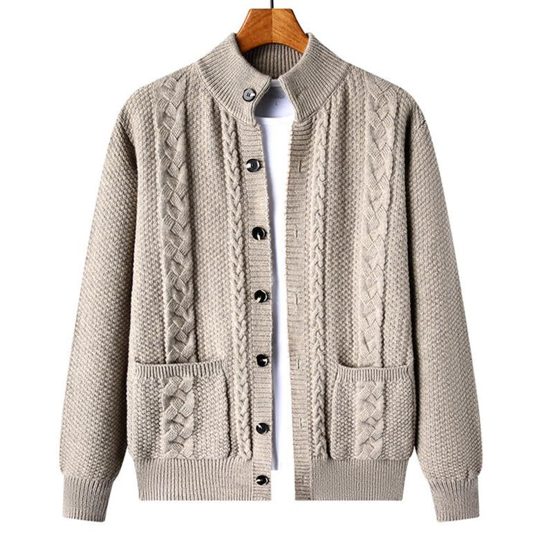 Mens Casual Solid Color Stand Collar Single Breasted Loose Knit Cardigan 97126478M