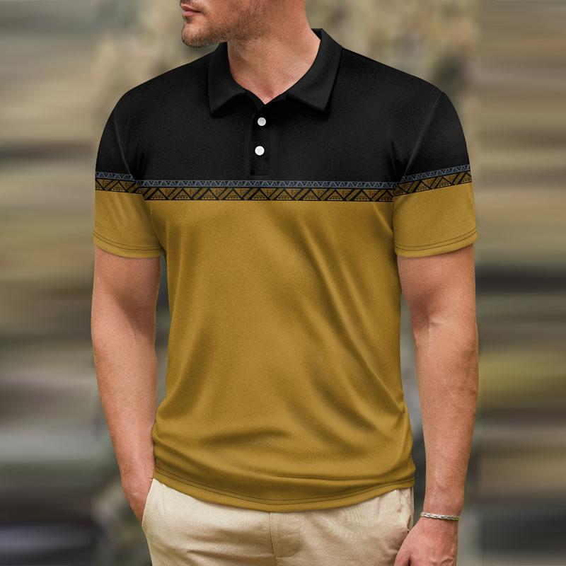 Mens Casual Printed Lapel Short Sleeve Polo Shirt 40388320Y