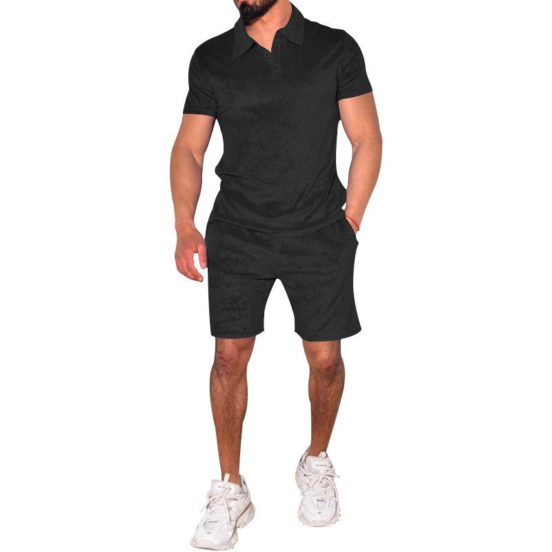 Mens Solid Lapel Short Sleeve Polo Shirt And Shorts Set 28691834Z