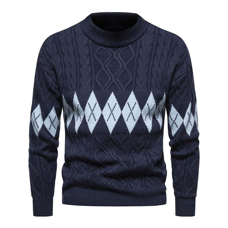 Mens Casual Round Neck Jacquard Knitted Pullover Sweater 80456179M