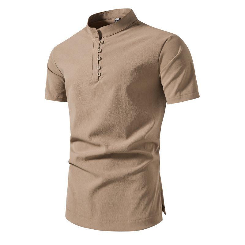 Mens Casual Shirt Retro Stand Collar Short Sleeve Shirt 25574754X