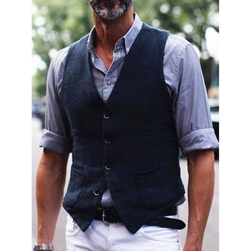 MenS Solid Color Cotton And Linen Single-Breasted Suit Vest 29487754Y