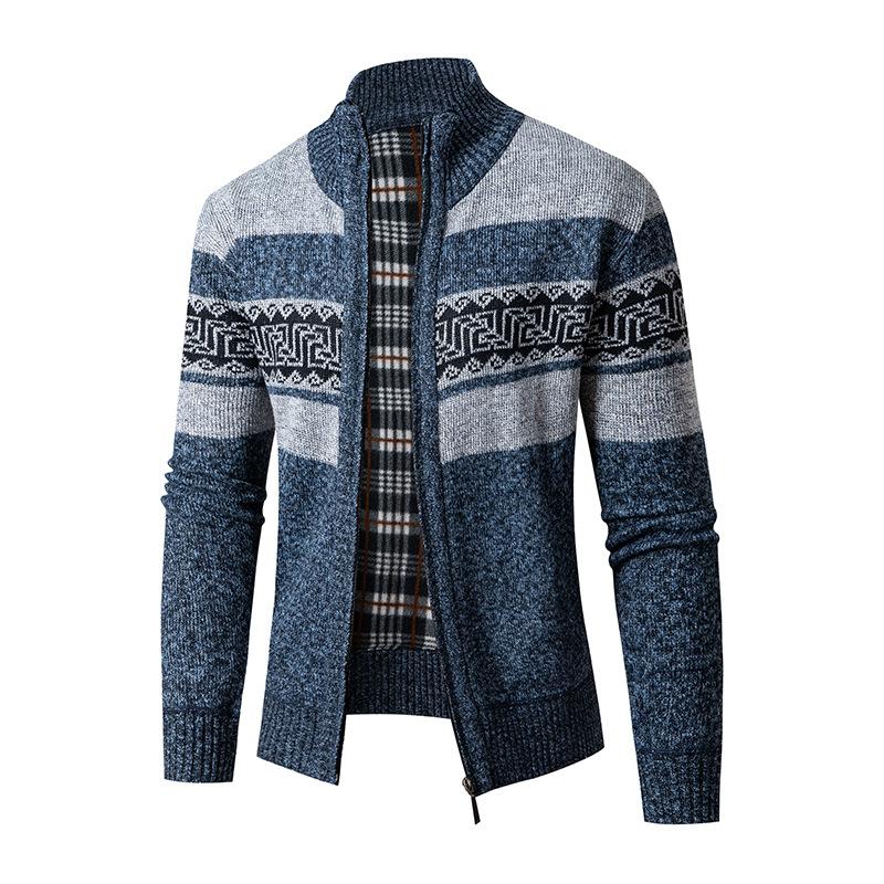 Mens Stand Collar Zippered Colorblock Knitted Jacket 91758090X
