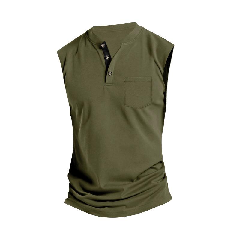 Mens Solid Color Henley Neck Sport Breathable Sleeveless Tank Top 11297990X