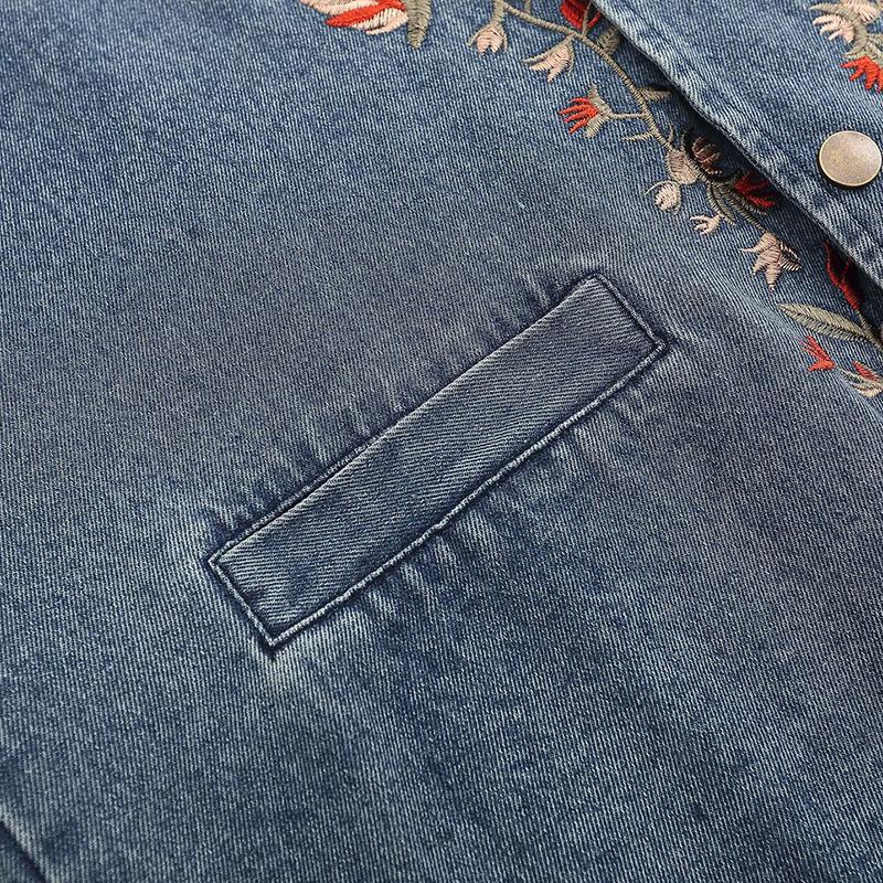 Mens Vintage V Neck Floral Embroidery Loose Denim Vest 60427439M