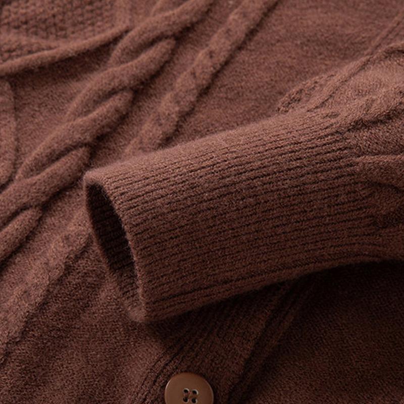 Mens Casual Lapel Single-Breasted Thickened Warm Knitted Cardigan 73185948M