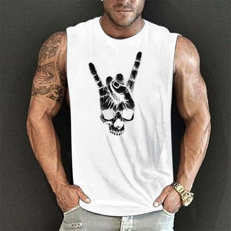 Mens Casual Loose Skull Print Sleeveless Tank Top 24496028M