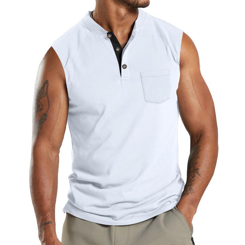 Mens Solid Color Henley Neck Sport Breathable Sleeveless Tank Top 11297990X