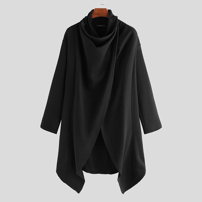 Mens Solid Gothic Style Pleated Long Sleeve Cape Coat 54287036Z