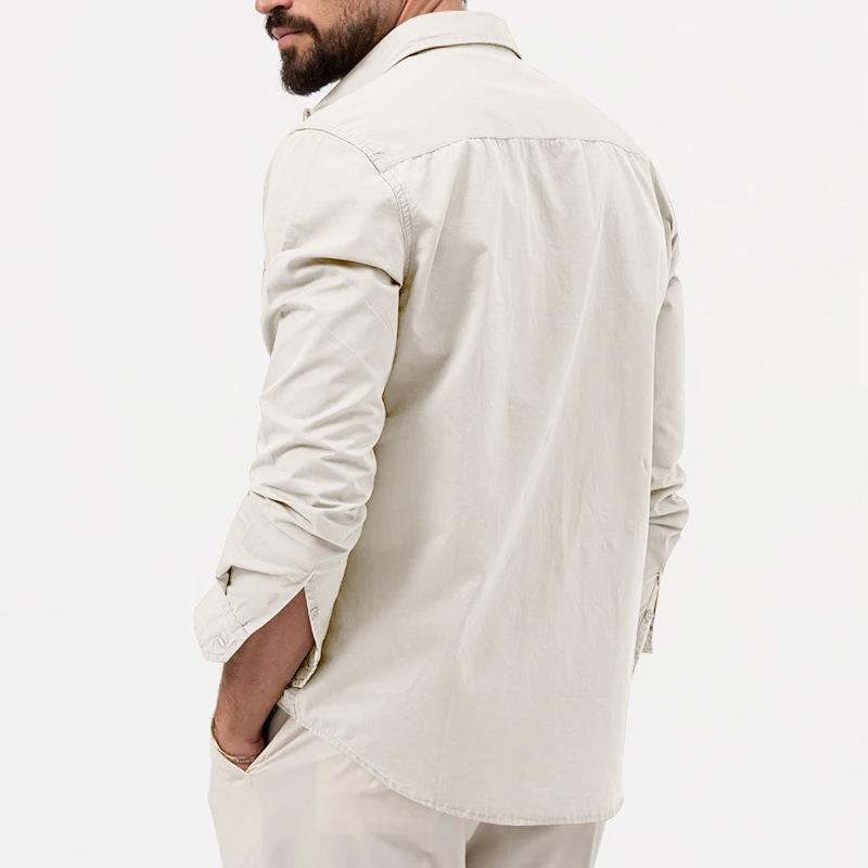 Mens Solid Lapel Breast Pocket Long Sleeve Cargo Shirt 02290668Z