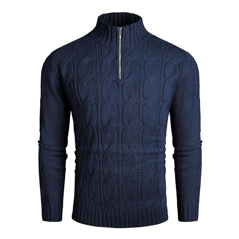 Mens Casual Solid Color Half Turtleneck Zipper Pullover Knitted Sweater 85473607M