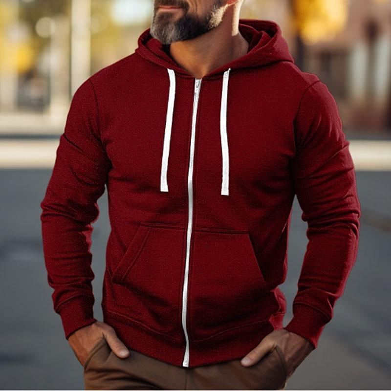 Mens Casual Solid Color Sport Long Sleeve Hoodie Jacket 97256921Y