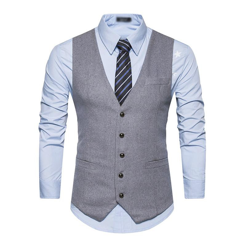 Mens Vintage V-Neck Single-Breasted Slim Fit Suit Vest (Shirt Excluded) 11776837M