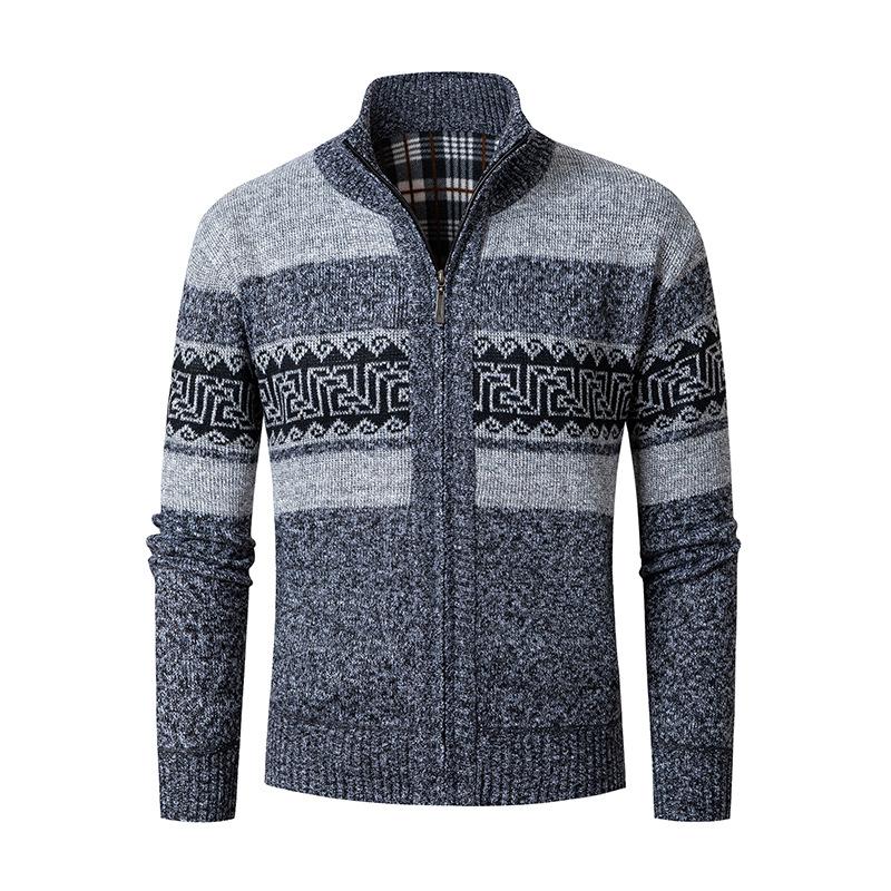 Mens Stand Collar Zippered Colorblock Knitted Jacket 91758090X