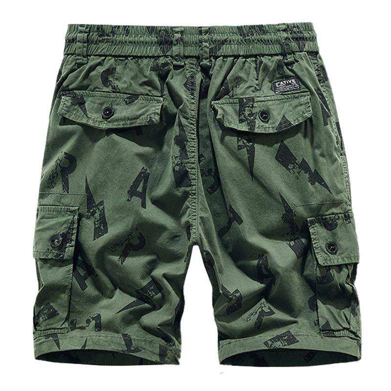Mens Casual Letter Print Multi-Pocket Loose Cargo Shorts 77351830M