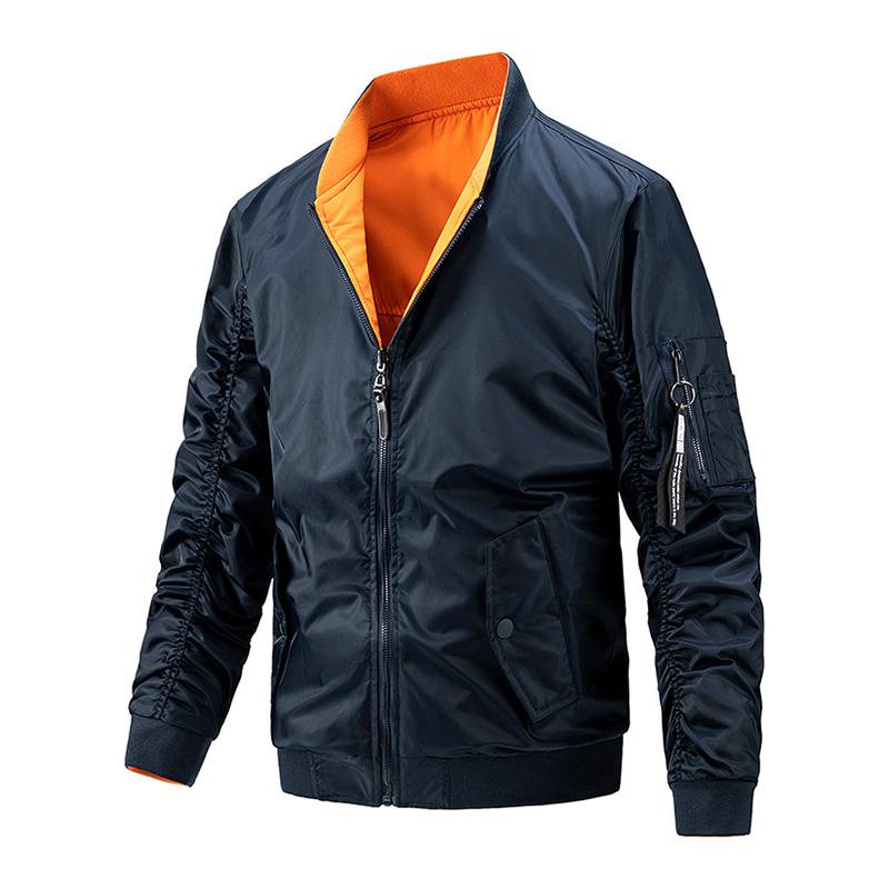 Mens Casual Stand Collar Cotton Reversible Zipper Long Sleeve Jacket 45623764M