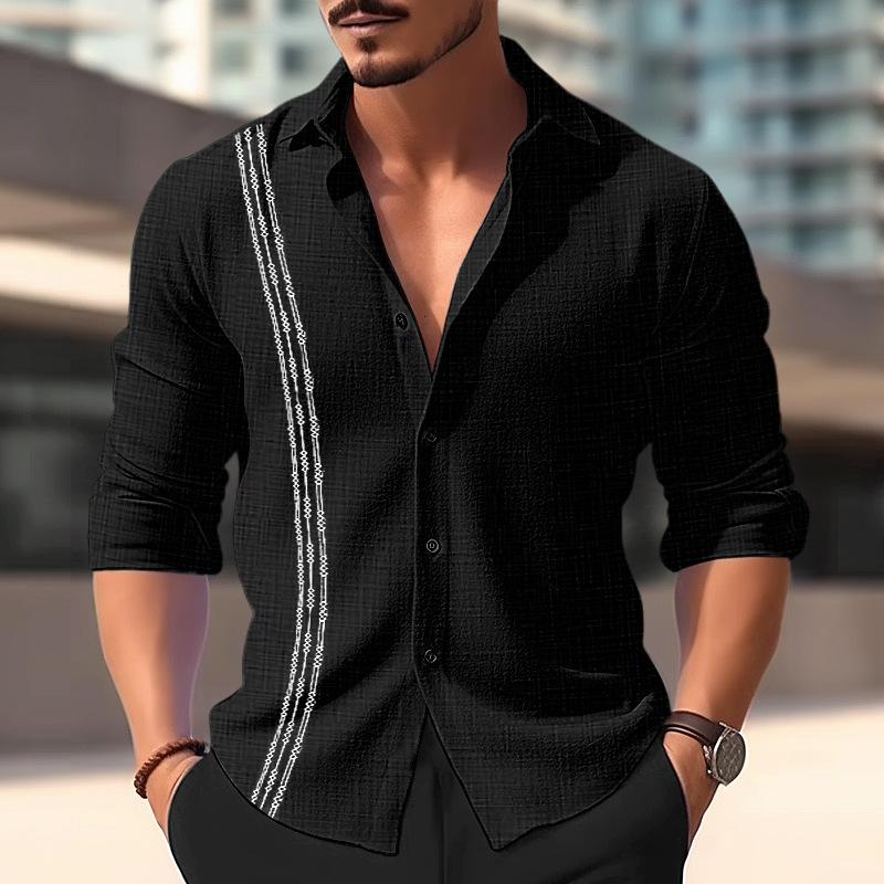 MenS Casual Printed Patchwork Lapel Long Sleeve Shirt 99085719Y
