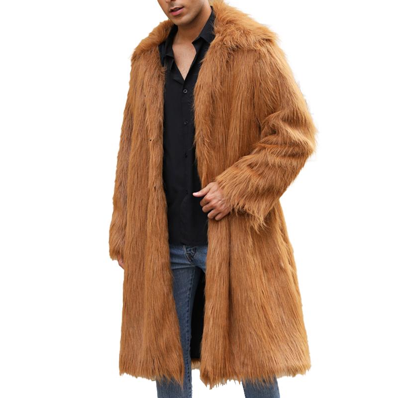 Mens Square Collar Long Imitation Fur Coat 96475183X
