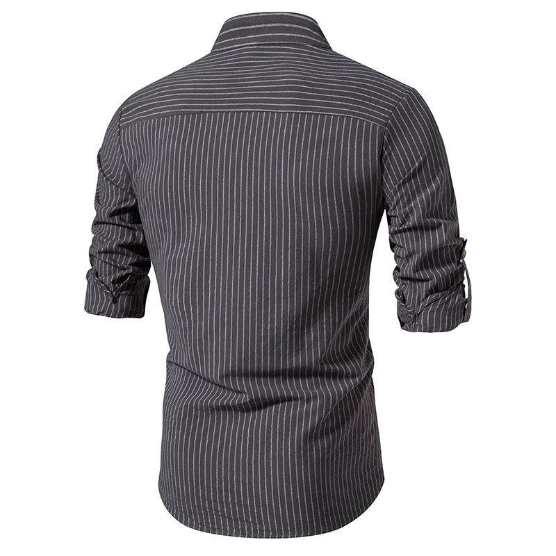 Mens Casual Striped Stand Collar Long Sleeve Shirt 95806899X
