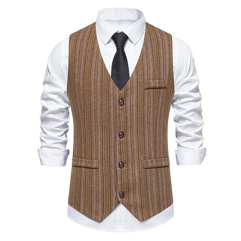 Mens Vintage V-Neck Single-Breasted Suit Vest (Shirt and Tie Excluded) 92325092M