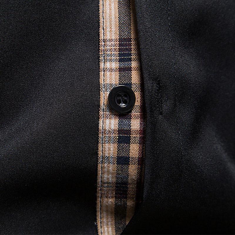 Mens Casual Colorblock Plaid Patchwork Lapel Long-Sleeved Shirt 44324703M
