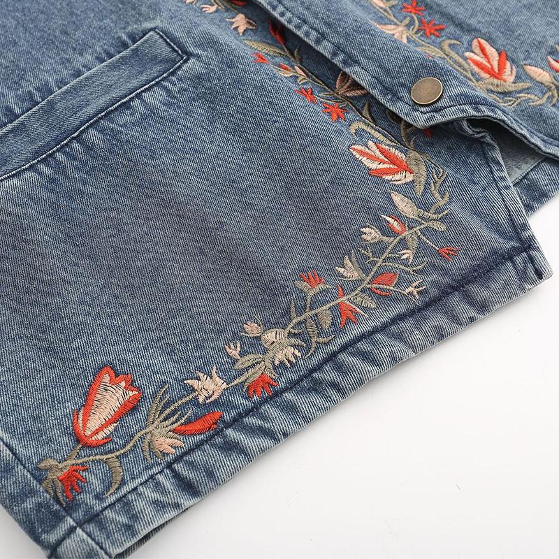 Mens Vintage V Neck Floral Embroidery Loose Denim Vest 60427439M