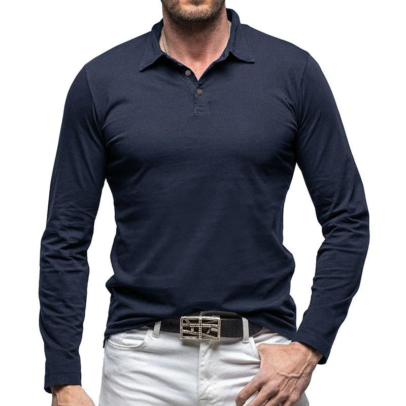 Mens Vintage Solid Color Long Sleeve Polo Shirt 60924488Y