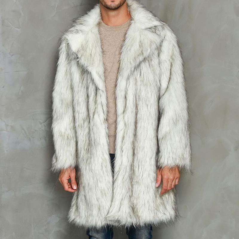 Mens Vintage Faux Fur Lapel Long Coat 78473839M