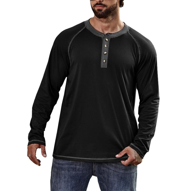 Mens Long Sleeve Crew Neck Henley Shirt 23582261X