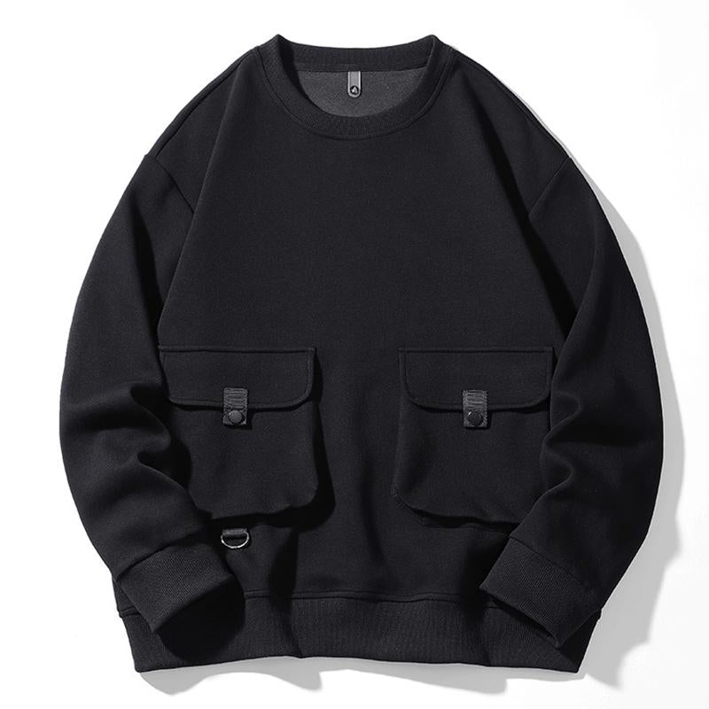 Mens Vintage Round Neck Multi-pocket Loose Workwear Sweatshirt 11401184M
