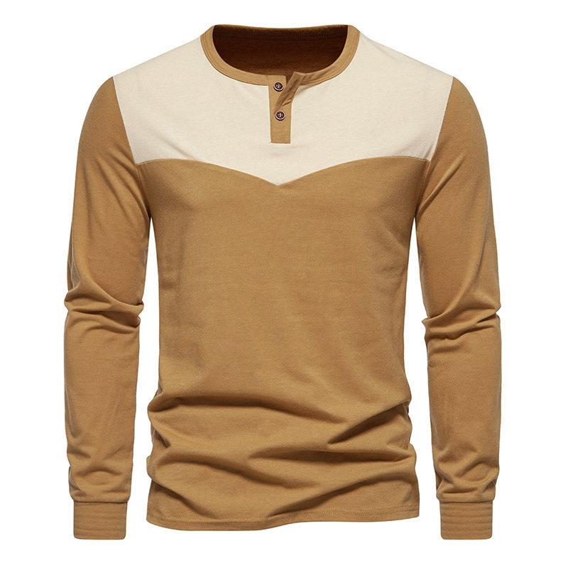 Mens Vintage Colorblock Henley Collar Long Sleeve T-Shirt 49368151Y