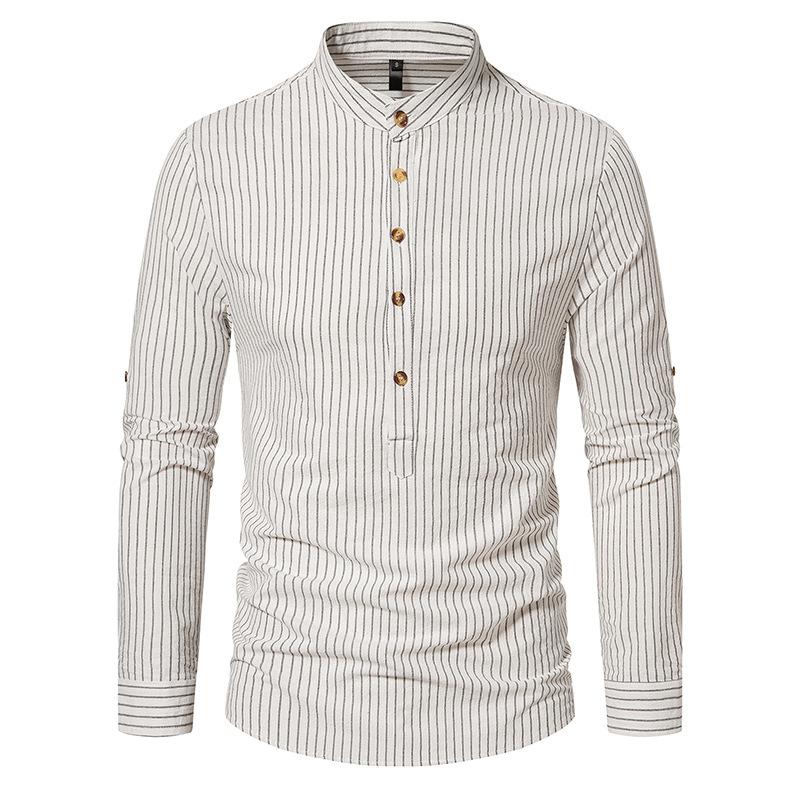 Mens Casual Striped Stand Collar Long Sleeve Shirt 95806899X