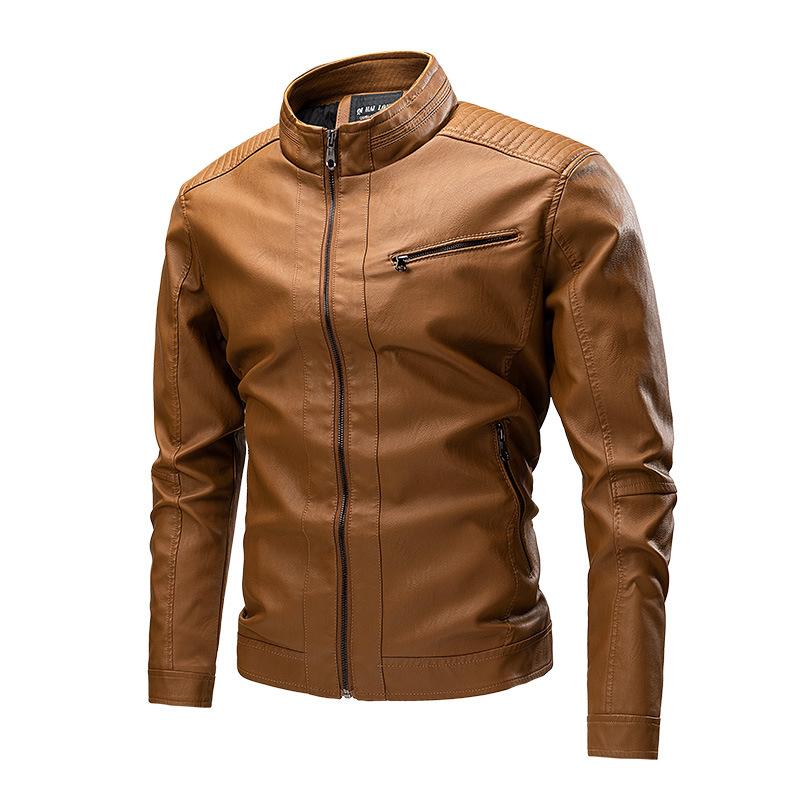 Mens Solid Color Zipper Hooded Leather Moto Jacket Detachable Hooded Jacket 47974936X