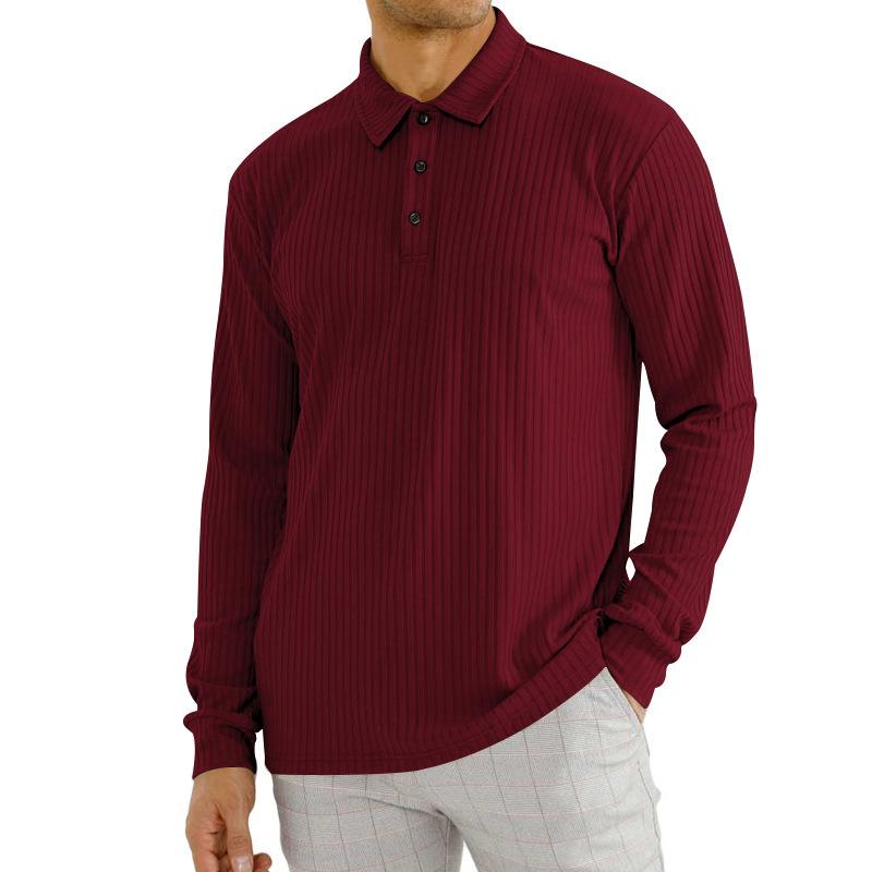 Mens Casual Solid Color Lapel Long Sleeve Polo Shirt 11523451M