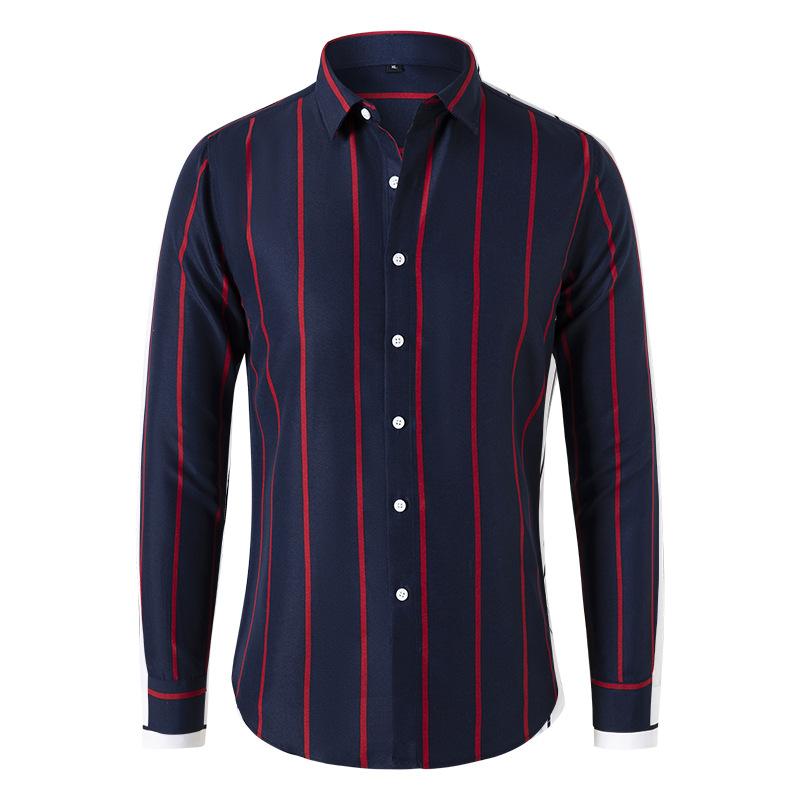 Mens Striped Long Sleeve Lapel Shirt 17373379X