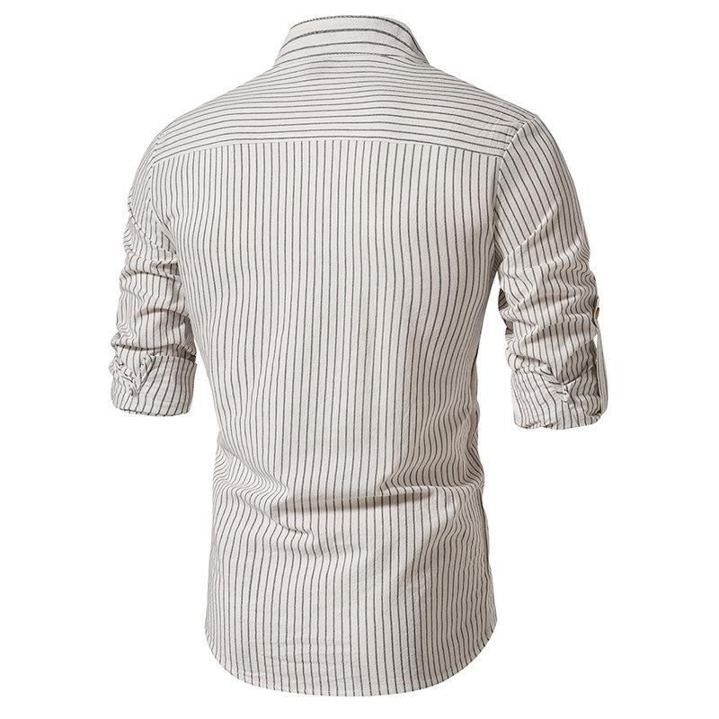 Mens Casual Striped Stand Collar Long Sleeve Shirt 95806899X