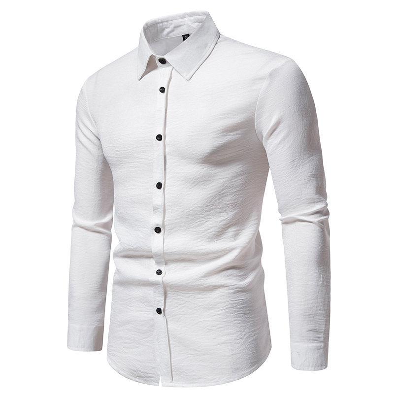 Mens Retro Solid Color Casual Long Sleeve Shirt 86241706Y