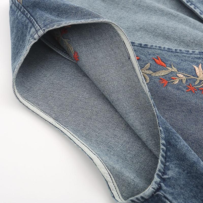 Mens Vintage V Neck Floral Embroidery Loose Denim Vest 60427439M
