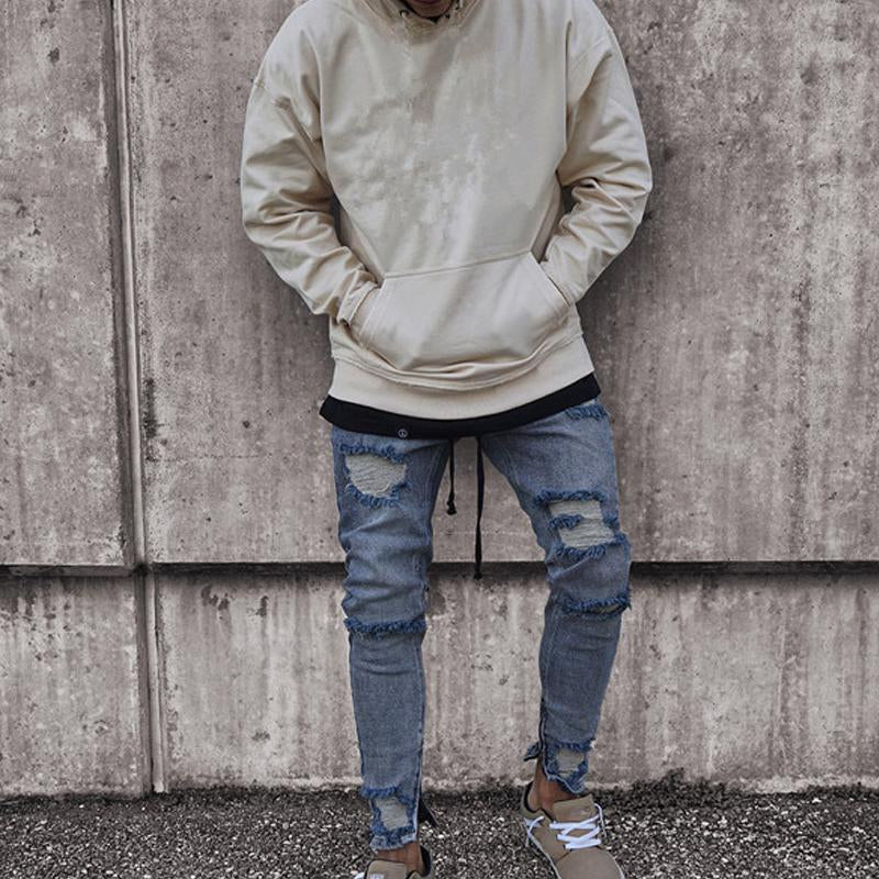 Mens Ripped Zipper Biker Jeans 46527635X