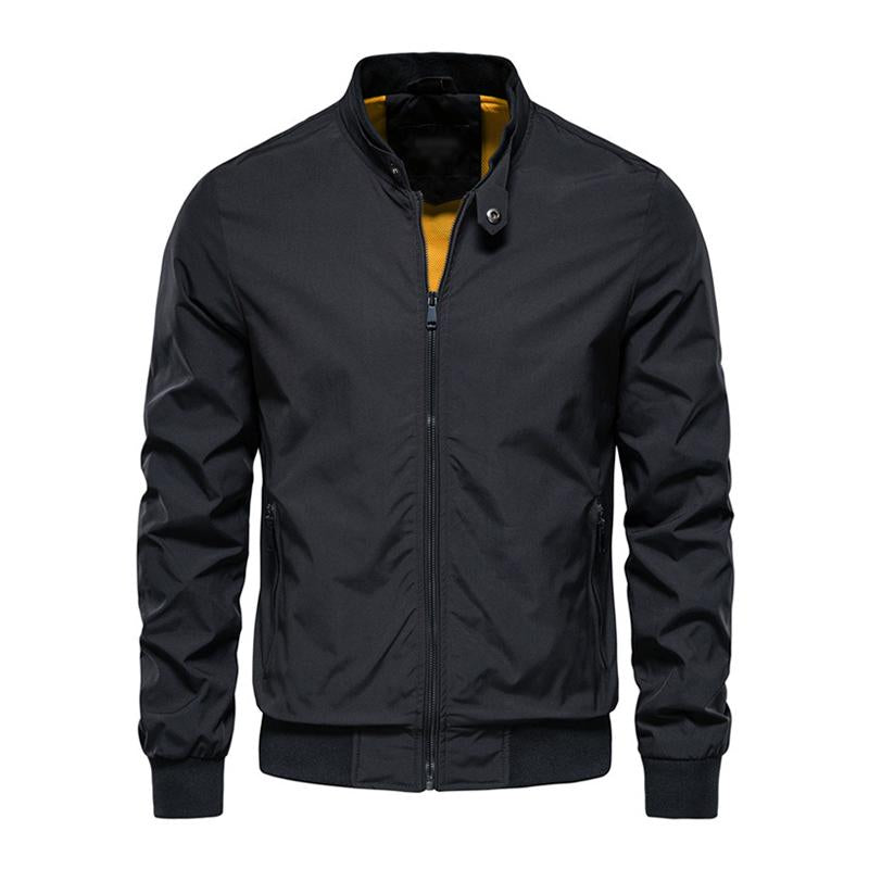 Mens Casual Solid Color Stand Collar Zipper Long Sleeve Slim Jacket 64770375M