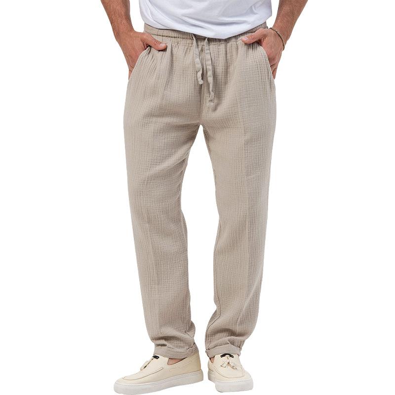 Mens Casual Breathable Solid Color Loose Elastic Waist Trousers 54375023M