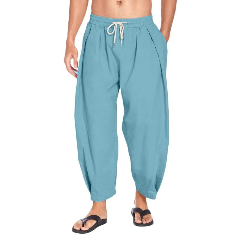 Mens Casual Drawstring Cotton Linen Loose Harem Pants 54003103M