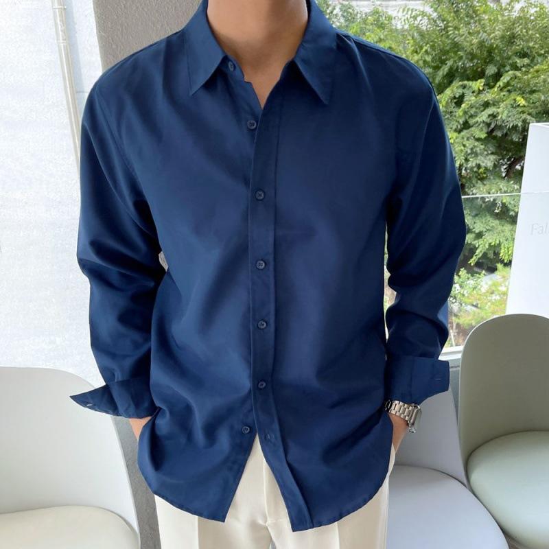 Mens Solid Color Lapel Long Sleeve Casual Shirt 15162929Z