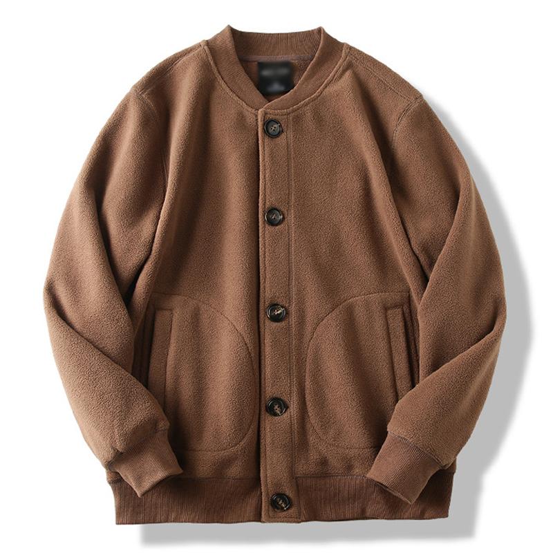 Mens Vintage Casual Solid Color Baseball Collar Warm Loose Thickened Jacket 65150201M