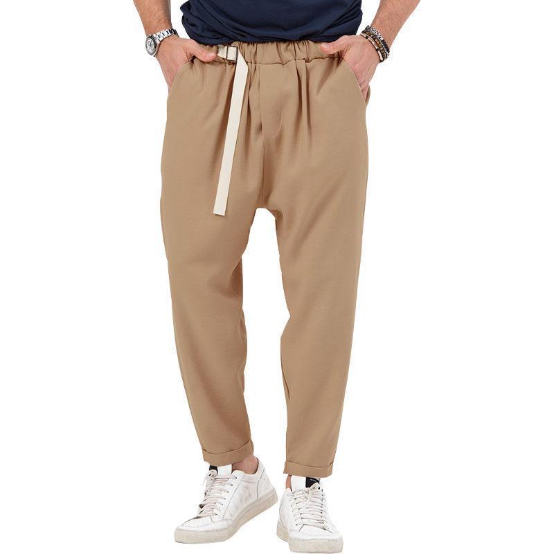 Mens Vintage Solid Color Belted Straight Leg Pants 44305437Y