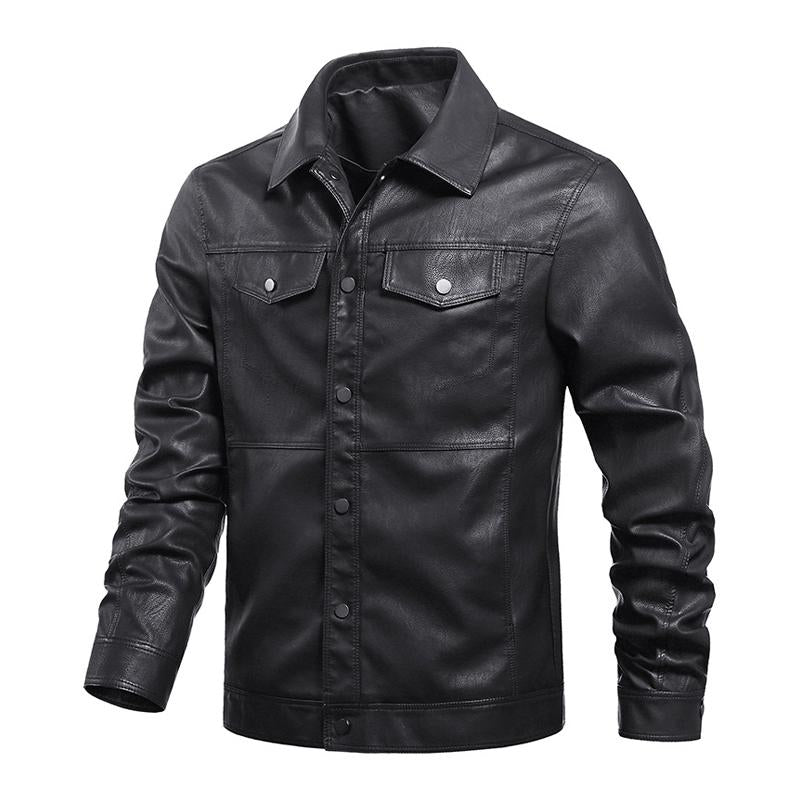 Mens Casual Back Letter Embroidery Lapel Leather Jacket 76017692Y