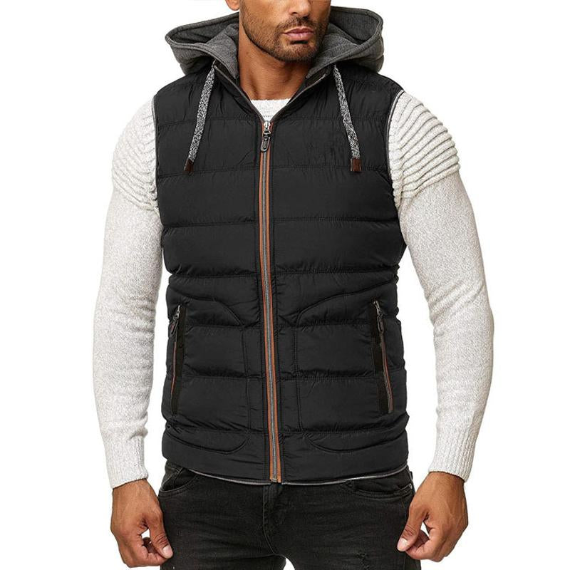 Mens Casual Color Block Hooded Down Vest 44011977Y