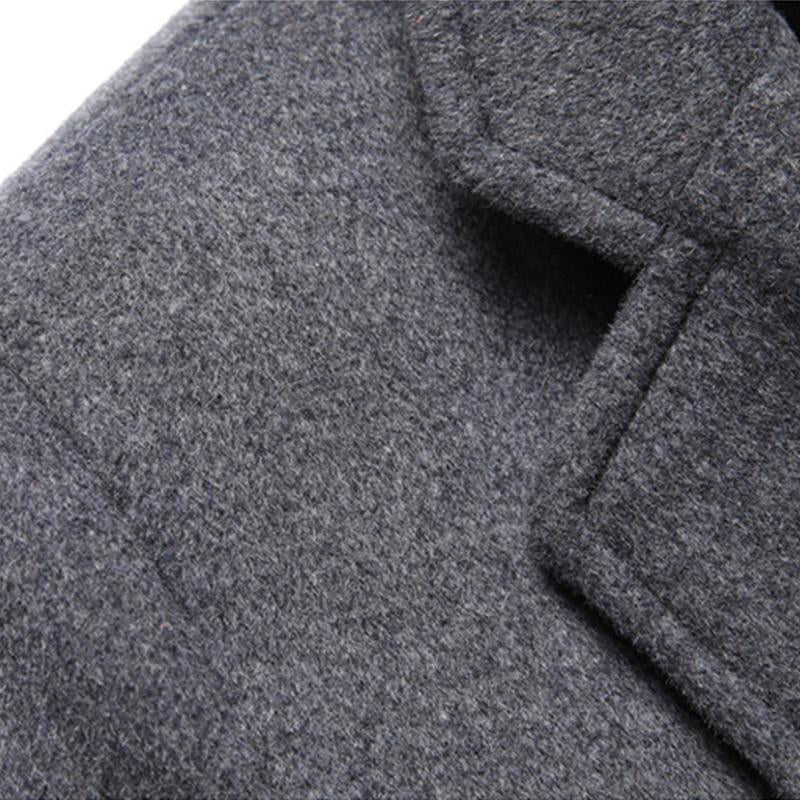 Mens Vintage Wool Blended Mid-Length Removable Hood Single-Breasted Coat 43596933M