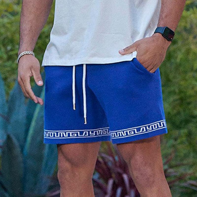 Mens Summer Casual Printed Elastic Waist Loose Sports Shorts 19455069M