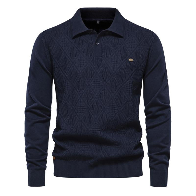 Mens Lapel Collar Solid Color Pullover Sweater 42450532X
